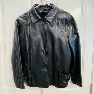 VGVUC Vntg 1950/60's Ladies Black Leather Jacket, Pockets, Zip-Out Lining, Sz L